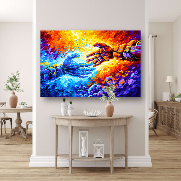 Abstracte kleurrijke botsing van energie acrylglas