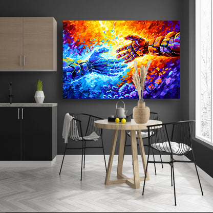 Abstracte kleurrijke botsing van energie canvas met baklijst