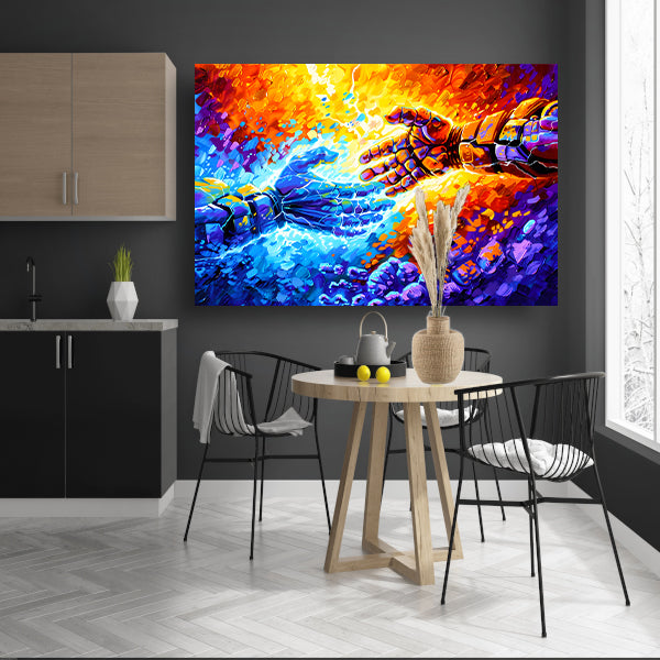 Abstracte kleurrijke botsing van energie acrylglas