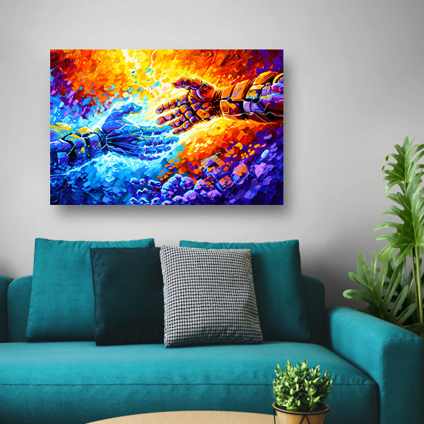 Abstracte kleurrijke botsing van energie canvas met baklijst