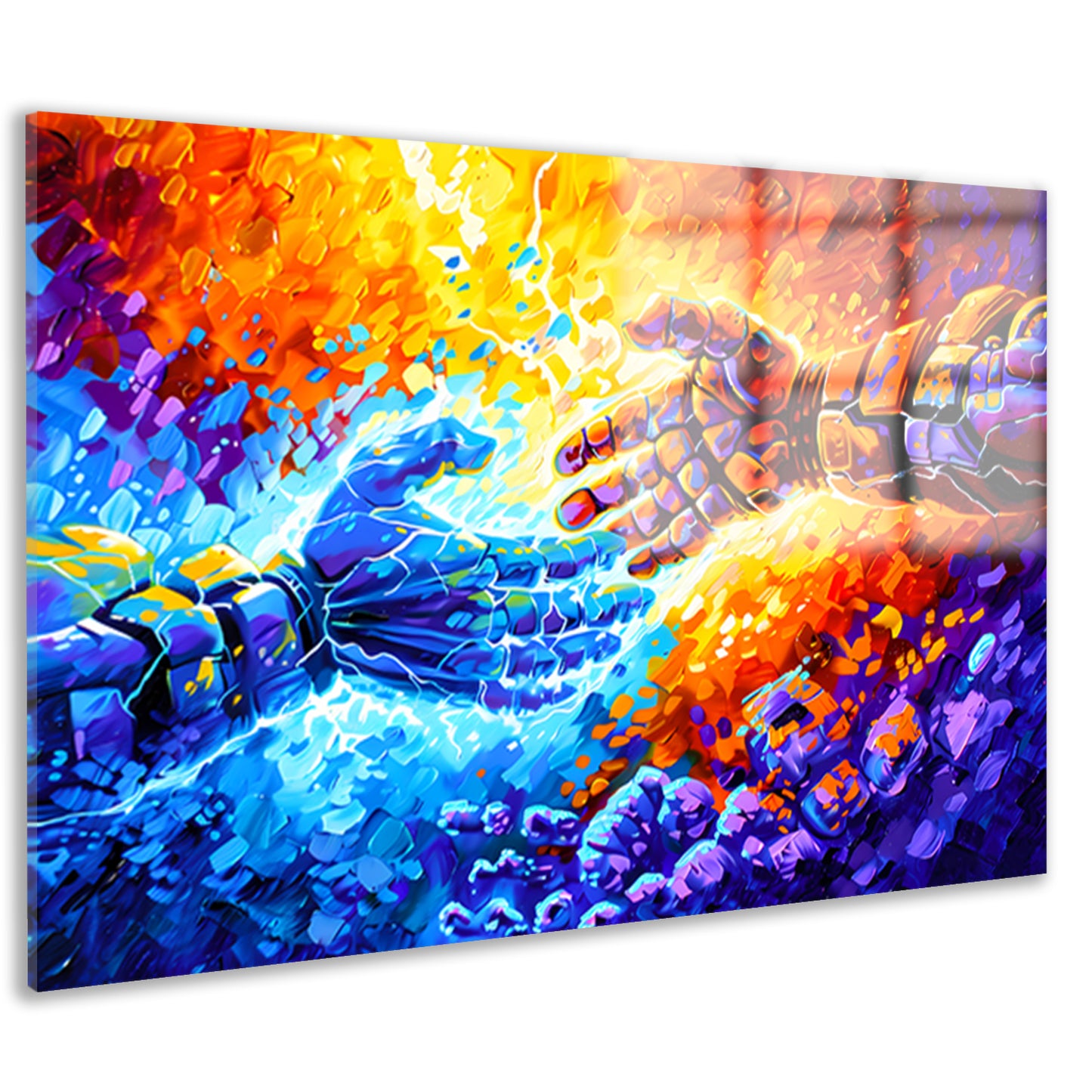 Abstracte kleurrijke botsing van energie acrylglas