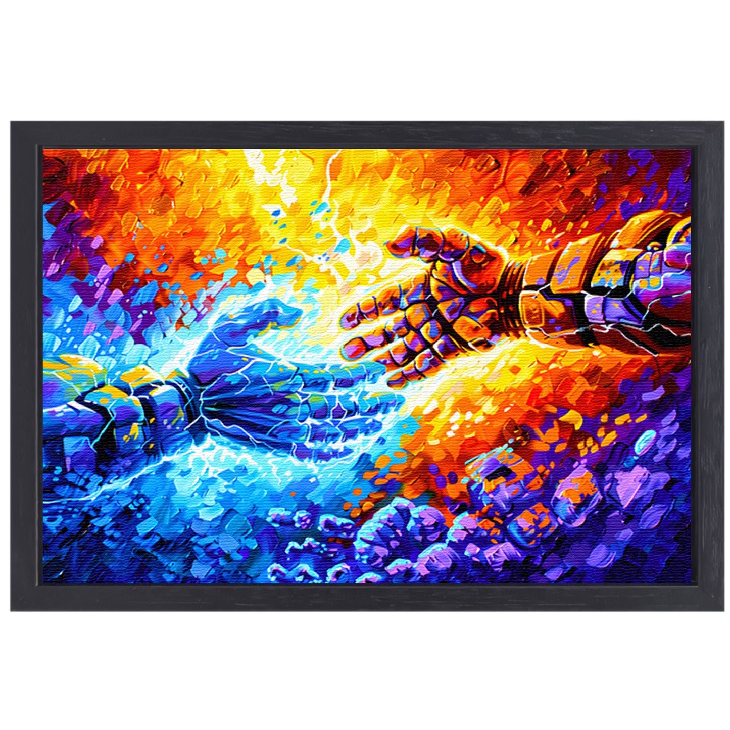 Abstracte kleurrijke botsing van energie canvas met baklijst