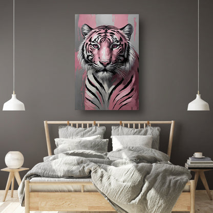 Abstract Roze en Zilver Tijger Schilderij poster