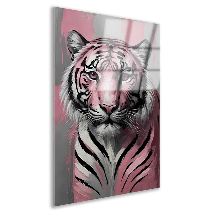 Abstract Roze en Zilver Tijger Schilderij Acrylglas