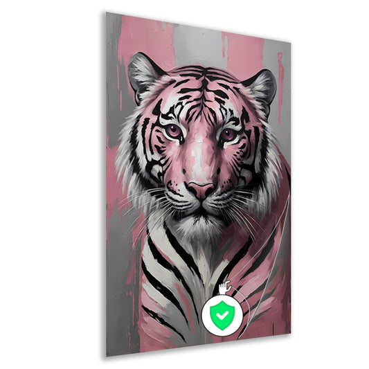 Abstract Roze en Zilver Tijger Schilderij poster