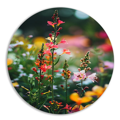 Kleurrijke Bloemenweide in Zomerlicht aluminium muurcirkel