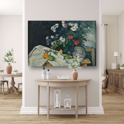 Stilleven met bloemen en fruit - Paul Cézanne canvas met baklijst