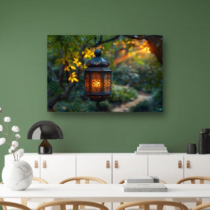 Boslantaarn in schemering canvas met baklijst