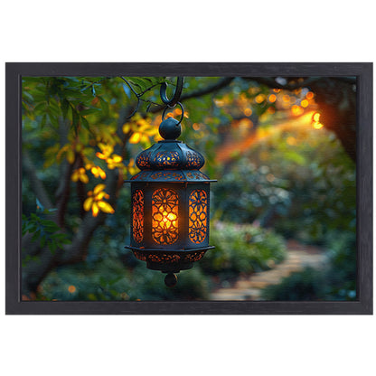 Boslantaarn in schemering canvas met baklijst