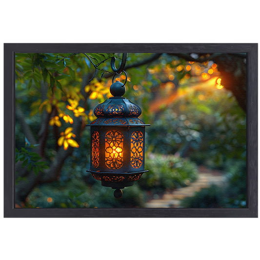 Boslantaarn in schemering canvas met baklijst