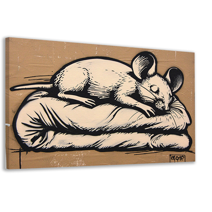 Slapende muis op een zachte deken  canvas