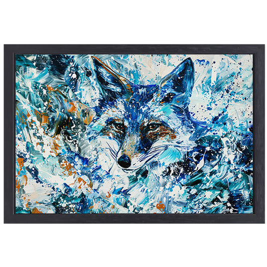 Abstract kleurrijk schilderij van een vos canvas met baklijst