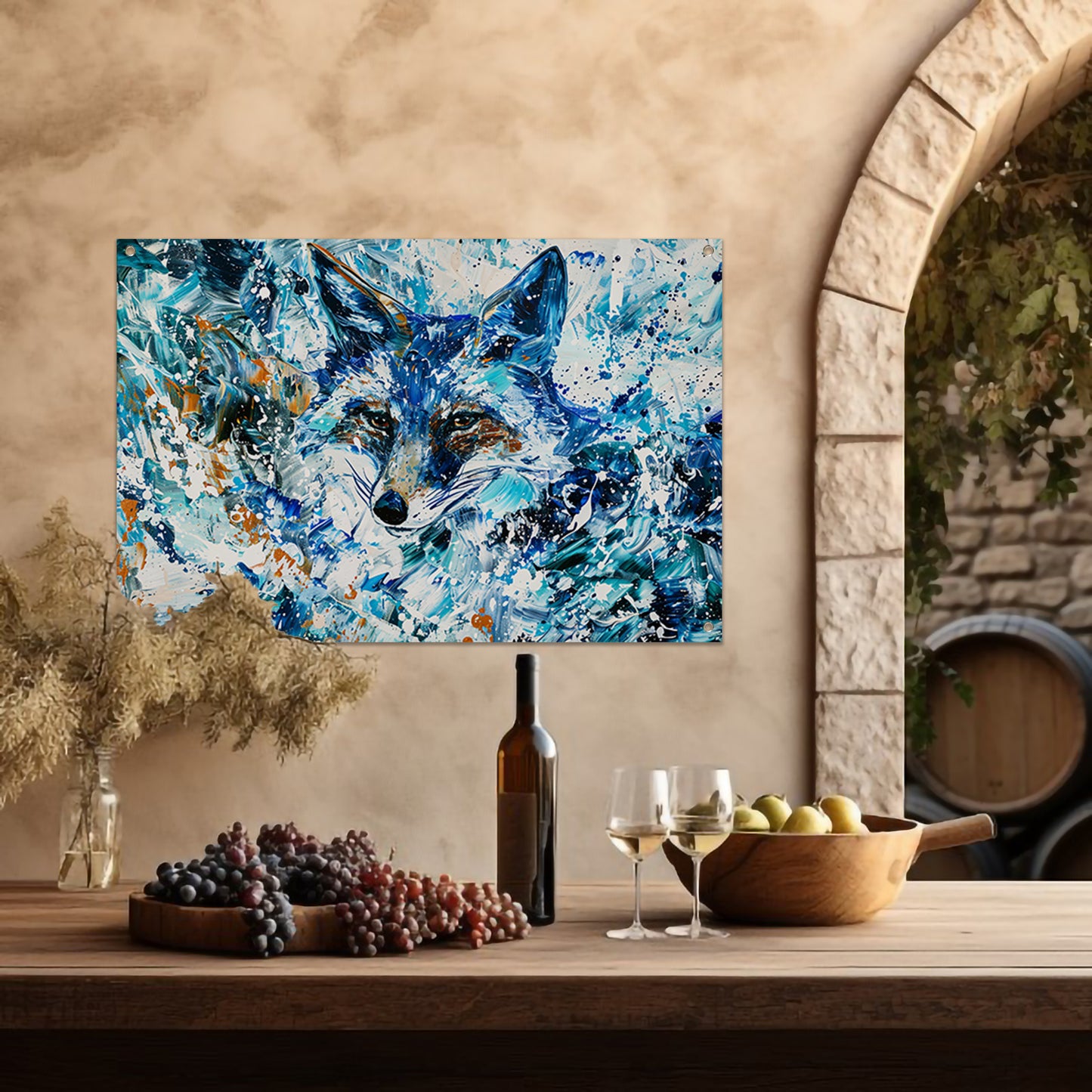 Abstract kleurrijk schilderij van een vos tuinposter