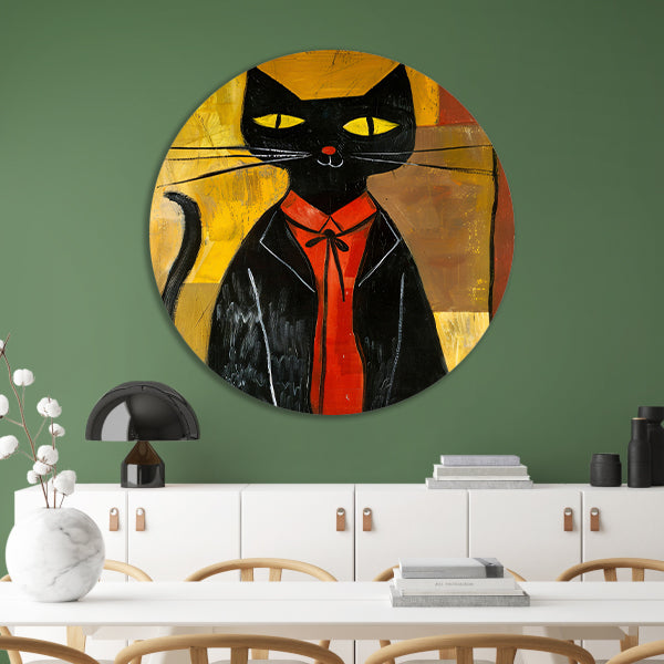 Modern Kat in Pak met Strikje aluminium muurcirkel