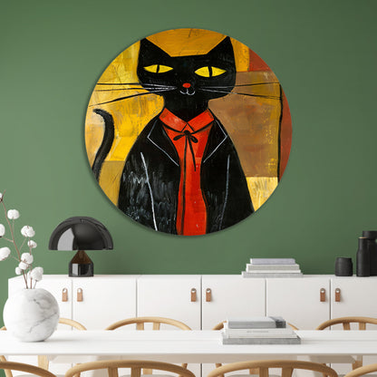 Modern Kat in Pak met Strikje aluminium muurcirkel