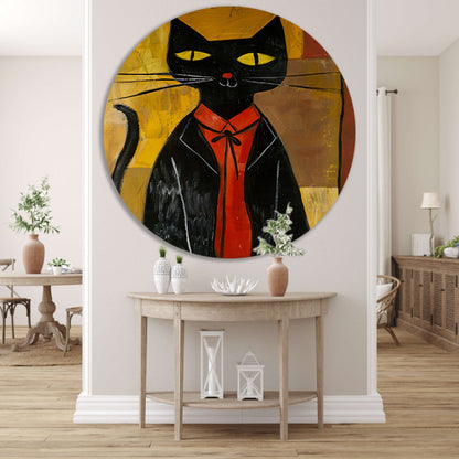 Modern Kat in Pak met Strikje aluminium muurcirkel