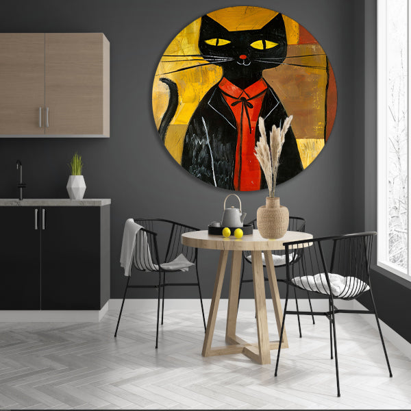 Modern Kat in Pak met Strikje aluminium muurcirkel