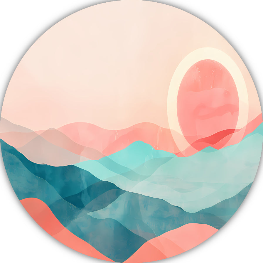 Abstract landschap met zonsondergang in pasteltinten forex muurcirkel