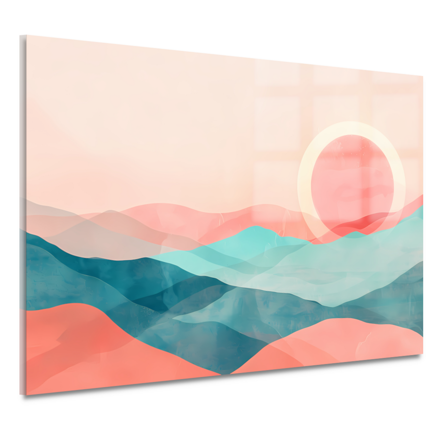 Abstract landschap met zonsondergang in pasteltinten acrylglas