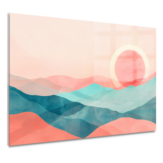 Abstract landschap met zonsondergang in pasteltinten acrylglas