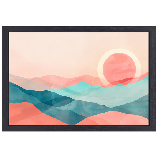Abstract landschap met zonsondergang in pasteltinten canvas met baklijst