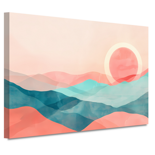 Abstract landschap met zonsondergang in pasteltinten canvas
