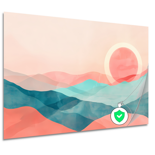 Abstract landschap met zonsondergang in pasteltinten poster