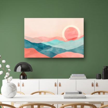 Abstract landschap met zonsondergang in pasteltinten canvas