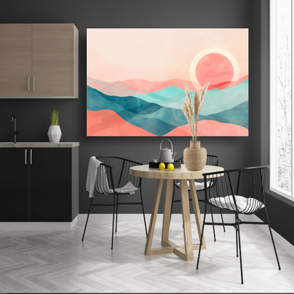 Abstract landschap met zonsondergang in pasteltinten canvas