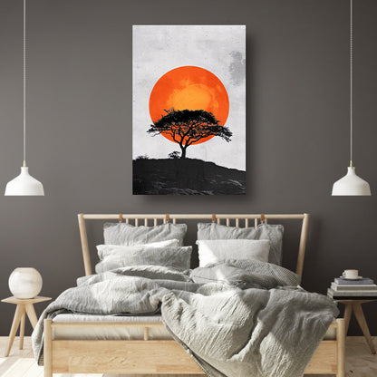 Minimalistische boom en zon in krachtige contrasten poster