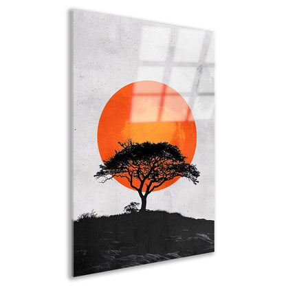 Minimalistische boom en zon in krachtige contrasten acrylglas