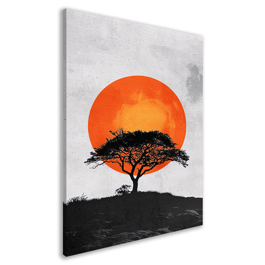 Minimalistische boom en zon in krachtige contrasten canvas