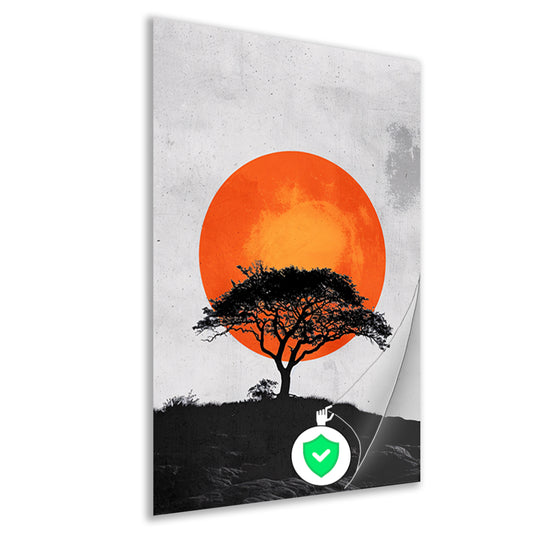 Minimalistische boom en zon in krachtige contrasten poster