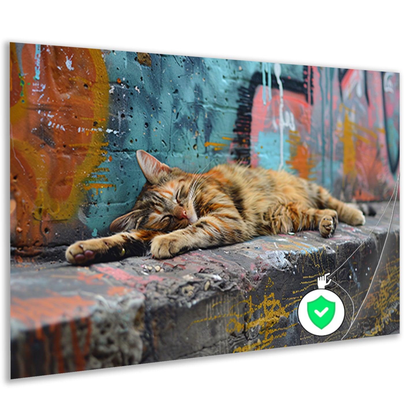 Slapende kat bij gekleurde muur poster