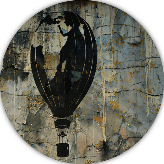 Minimalistische heteluchtballon aan de muur aluminium muurcirkel