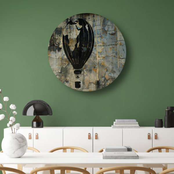 Minimalistische heteluchtballon aan de muur aluminium muurcirkel