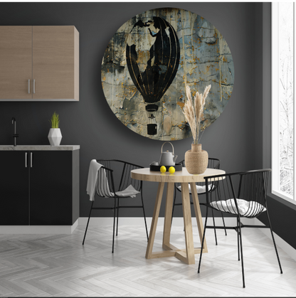 Minimalistische heteluchtballon aan de muur aluminium muurcirkel