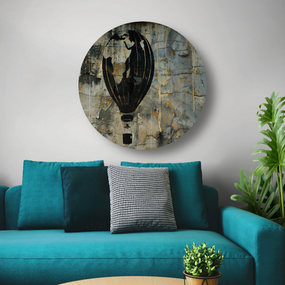 Minimalistische heteluchtballon aan de muur aluminium muurcirkel