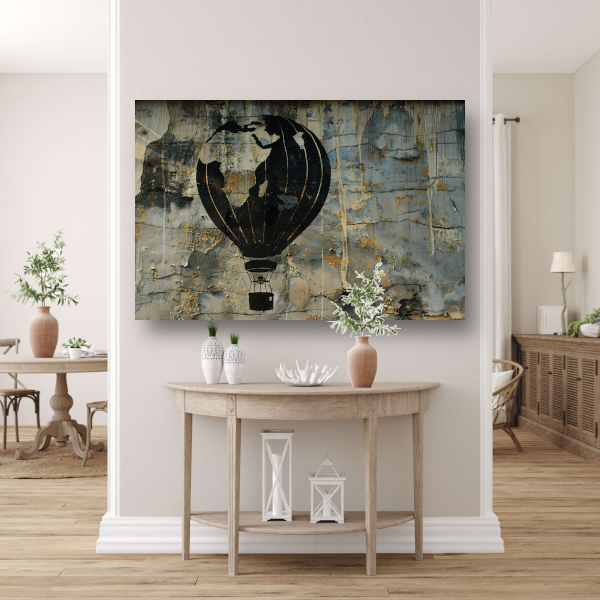 Minimalistische heteluchtballon aan de muur canvas met baklijst