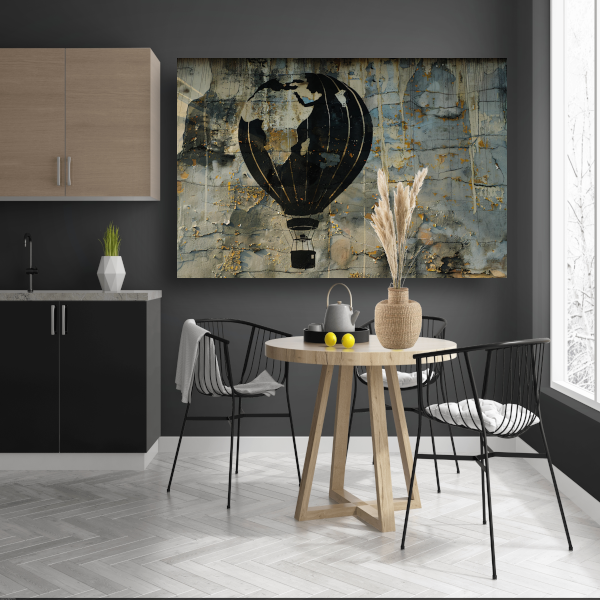 Minimalistische heteluchtballon aan de muur canvas met baklijst