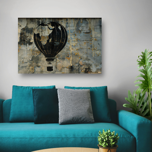 Minimalistische heteluchtballon aan de muur poster