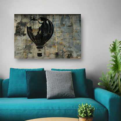 Minimalistische heteluchtballon aan de muur canvas met baklijst