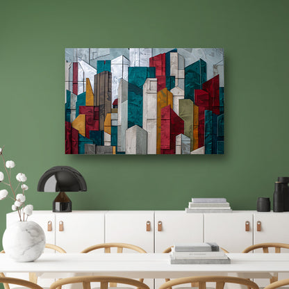 Abstracte kleurrijke skyline met geometrische vormen poster