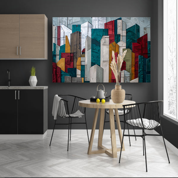 Abstracte kleurrijke skyline met geometrische vormen poster