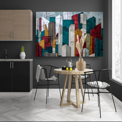 Abstracte kleurrijke skyline met geometrische vormen acrylglas
