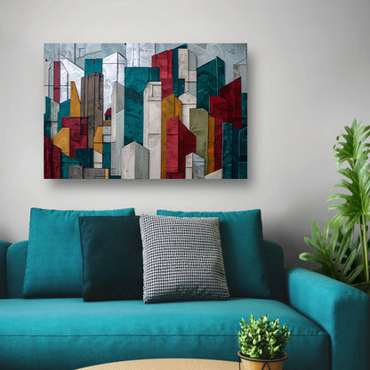 Abstracte kleurrijke skyline met geometrische vormen poster