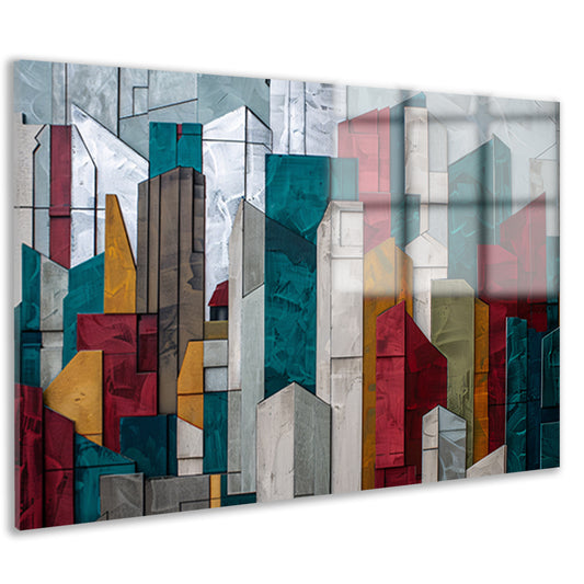 Abstracte kleurrijke skyline met geometrische vormen acrylglas