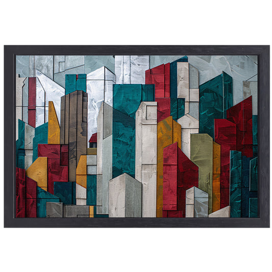 Abstracte kleurrijke skyline met geometrische vormen canvas met baklijst