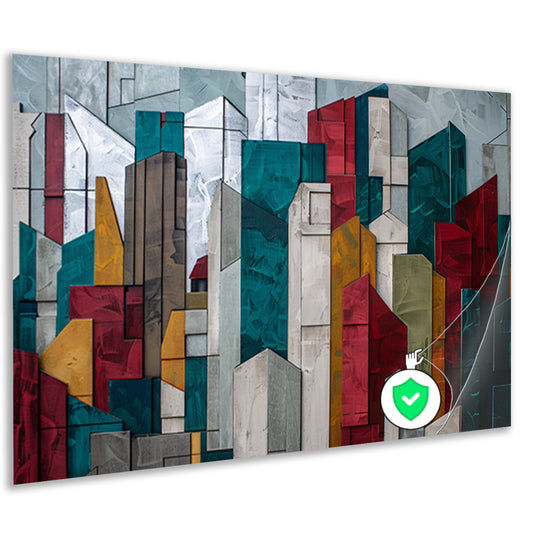 Abstracte kleurrijke skyline met geometrische vormen poster