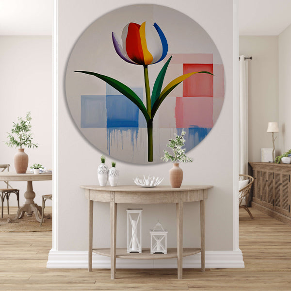 Abstracte Kleurrijke Tulp op Moderne Achtergrond aluminium muurcirkel